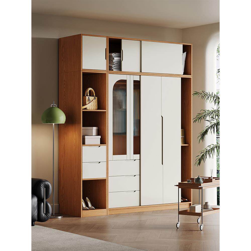 全实木橡木小户型卧室家用推拉门衣柜现代简约移门储物柜大衣橱柜