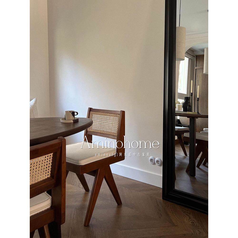 Aminohome/昌迪加尔椅子中古PJ原木餐椅柚木藤编餐椅实木单人椅子