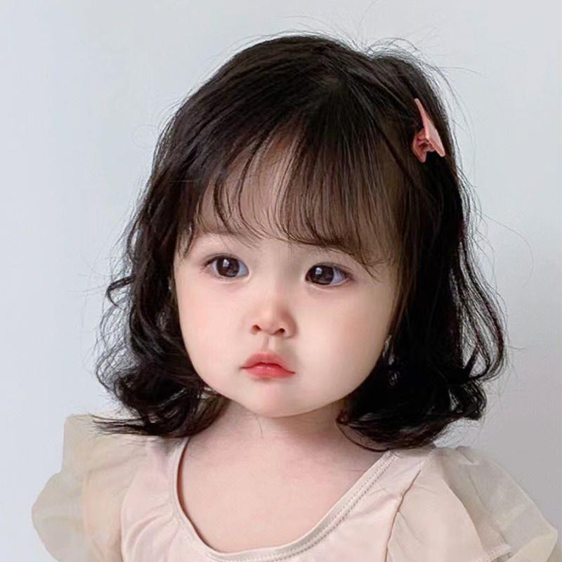 儿童假发女短卷发可爱时尚假发集自然蓬松透气人工性能照片全头饰