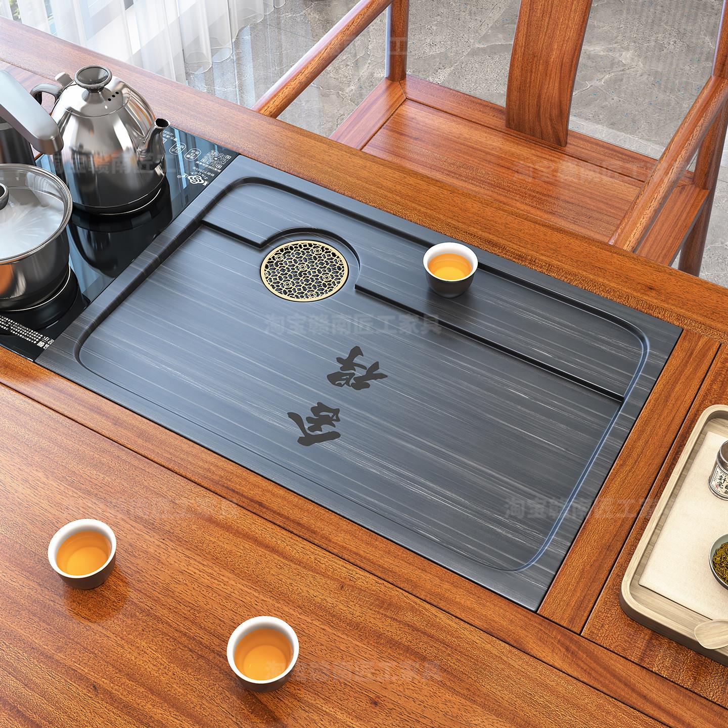 茶盘嵌入式面板石头定制茶桌石板漏水盖板家用岩板茶台镶嵌式托盘