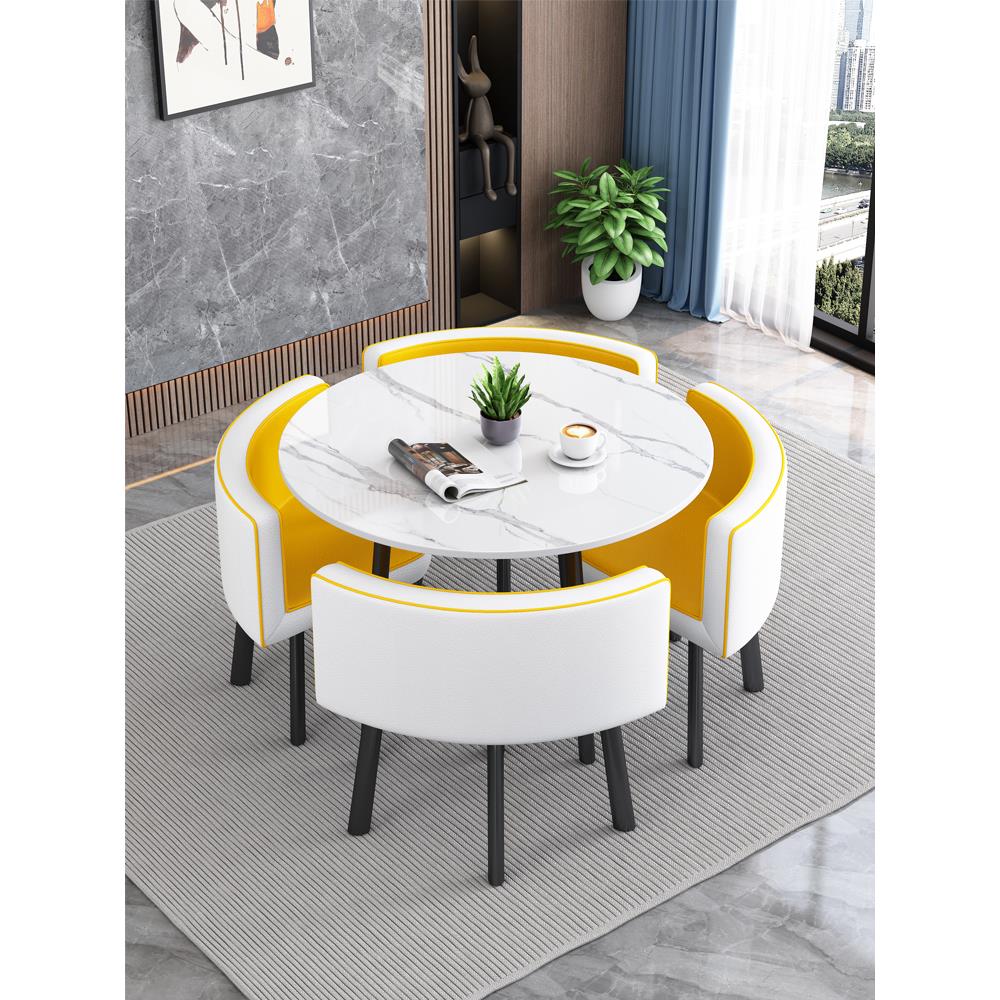 简约商务洽谈桌椅组合休息区店铺接待谈判会客休闲小圆桌岩板餐桌