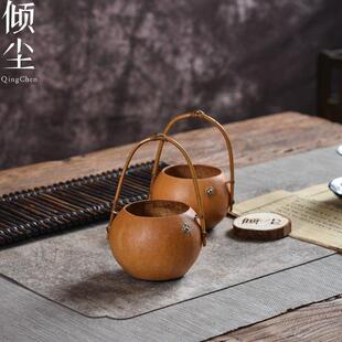 迷你葫芦茶点盘 锡螃蟹 创意竹编提手小茶点盒 干果点心收纳篮子