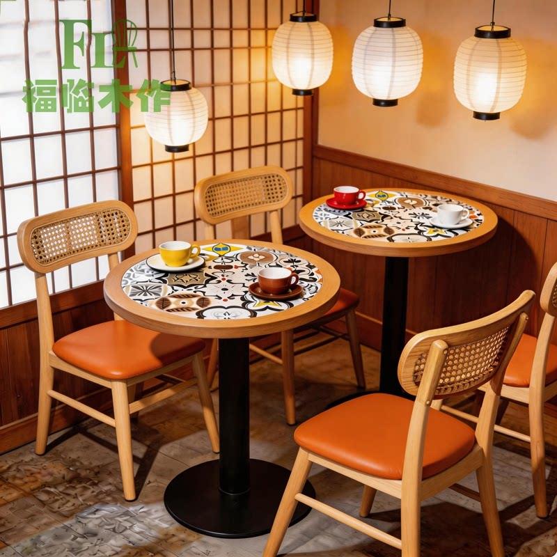 奶茶店咖啡厅桌椅组合商用中复古风网红烘焙店饭厅椅子小吃店圆桌