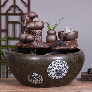 景德镇陶瓷鱼缸客厅喷泉桌面流水鱼缸家用摆件循环招财鱼缸养鱼盆