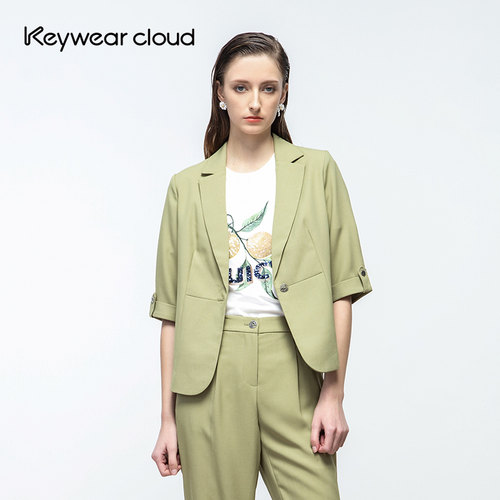 Keywearcloud奇威春夏通勤松弛不褶皱免打理绿韵修身短款小西装