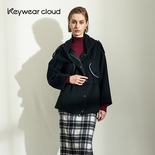 落肩工装 Keywearcloud奇威经典 风连帽羊毛大衣