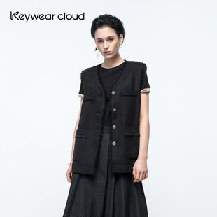精致复古百搭马甲无袖 Keywearcloud奇威秋季 外套 设计总监然姐