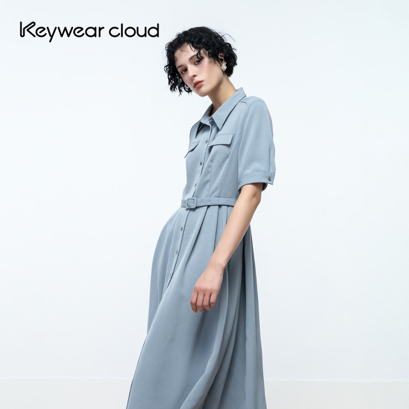 Keywearcloud奇威高级塑腰线牛仔衬衫裙
