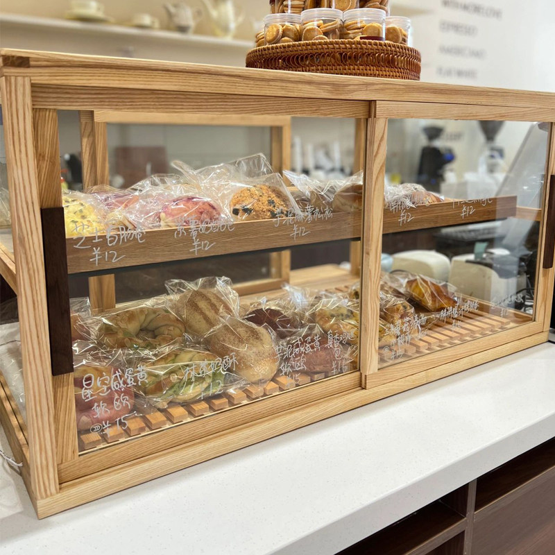 ?实木面包展示柜蛋糕店烘焙西式甜品台陈列架中岛边柜透明玻璃柜