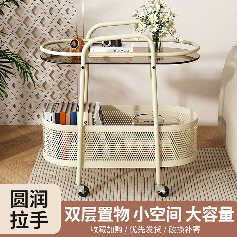 钢化玻璃可移动沙发边几边柜简约现代床头侧边柜小茶几小推车收纳