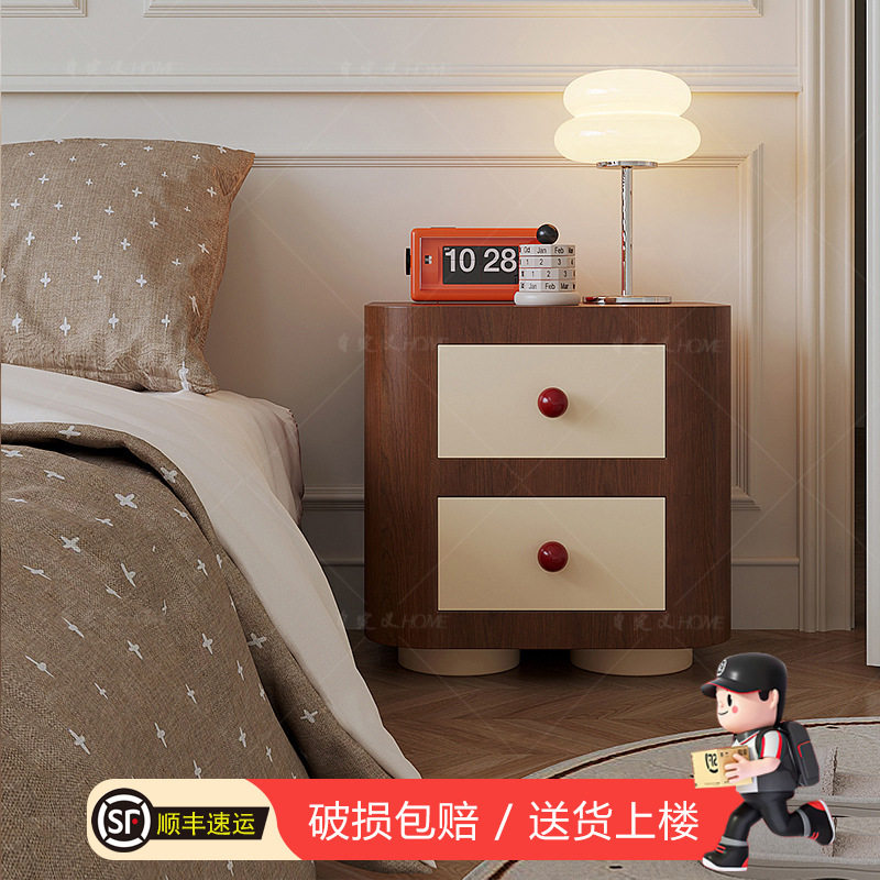 双层可爱床头柜创意儿童床边柜奶油风收纳柜子家用储物柜2024新款