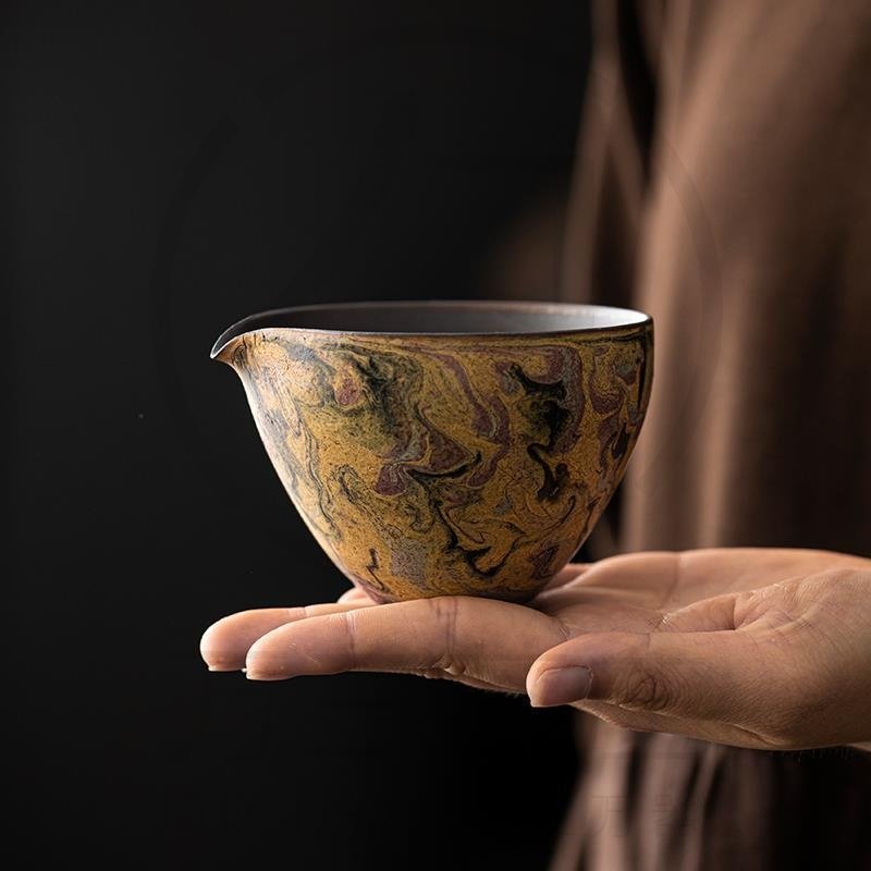 国潮新款复古茶道杯手绘釉下彩风分茶海配件敦煌油画公道茶器中国