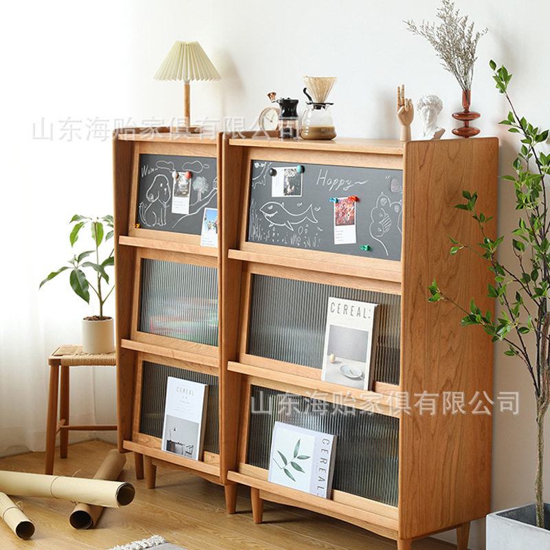 日式小户型樱桃木翻门书柜北欧宽窄餐边柜创意手写黑板收纳柜储藏