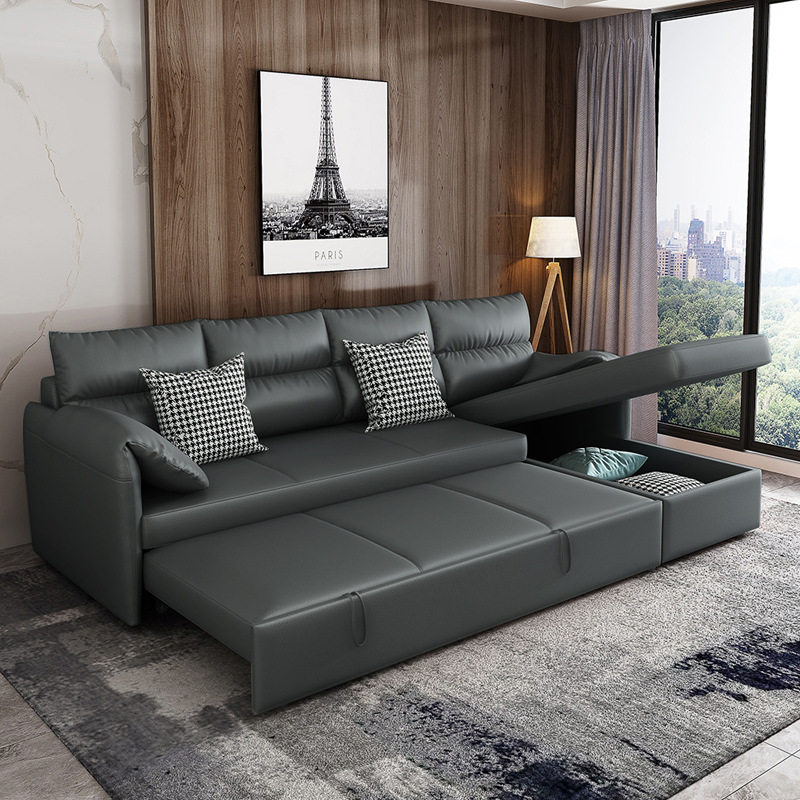 小户型转角科技布折叠储物沙发床
