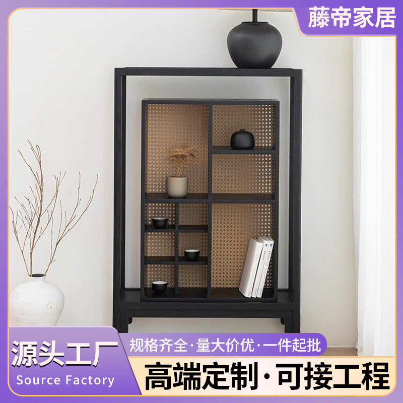 新中式茶水展示柜组合实木简约多功能茶水柜置物展示架收纳柜子
