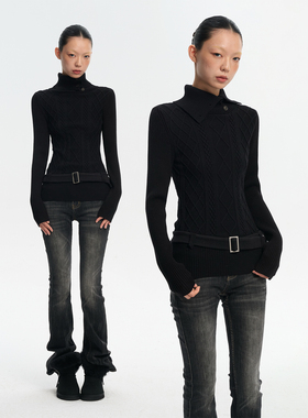 LINY LIBERTY 25AW 设计感纯色高领修身毛衣女秋冬针织打底上衣