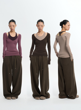 LINY LIBERTY 25AW 设计感磨毛撞色假两件修身打底衫上衣女T恤