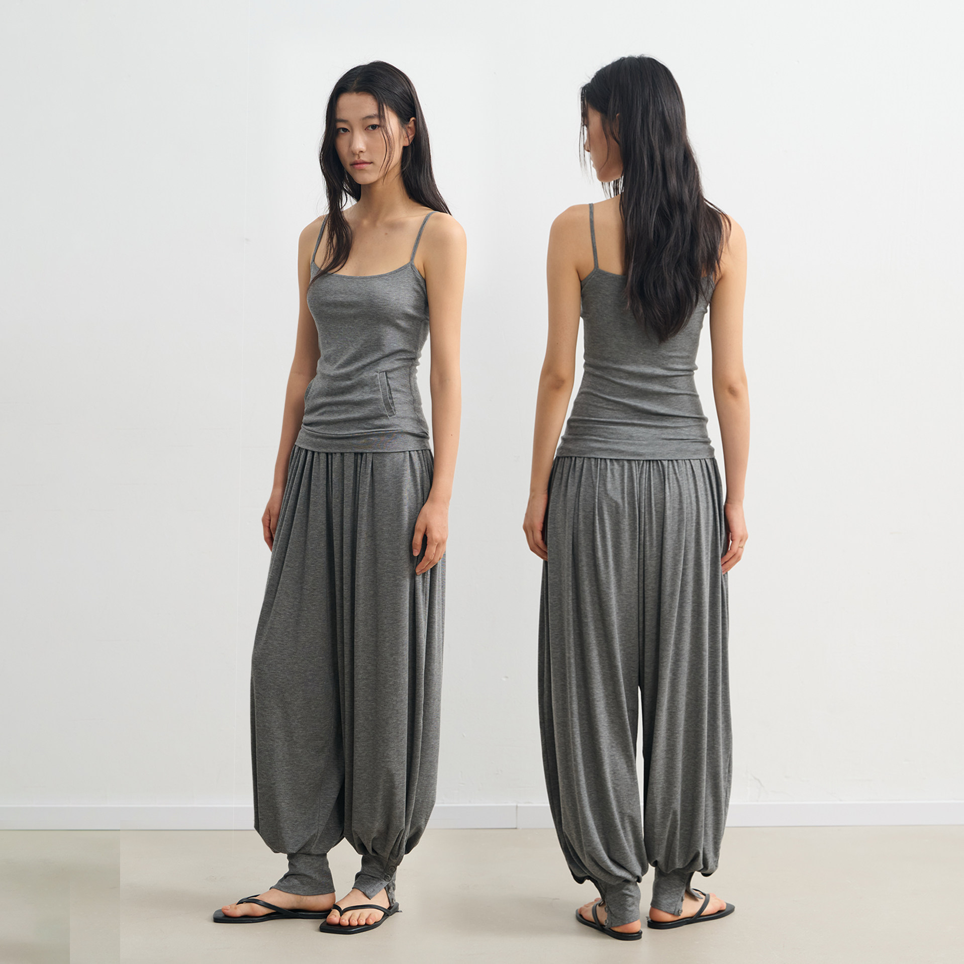 LINY LIBERTY 26SS 90天丝莱赛尔针织吊带背心女高腰束脚长裤套装