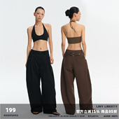 女休闲直筒垂感长裤 LINYLIBERTY 100%棉设计感立体镰刀宽松阔腿裤