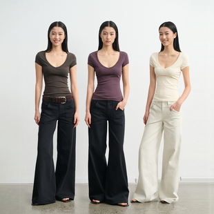 LIBERTY T恤女夏短款 26SS 短袖 上衣 设计感大U领修身 LINY