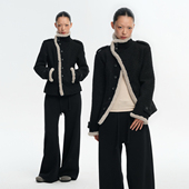 25AW LINY LIBERTY 设计感撞色毛条拼接立领毛呢外套女冬加厚上衣