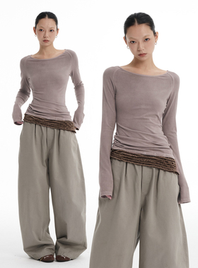 LINY LIBERTY 24SS 设计感拼接条纹可拆卸长袖打底衫女修身上衣