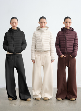 LINY LIBERTY 斜门襟基础款90白鸭绒高密泡芙排骨连帽羽绒服女