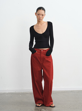 LINY LIBERTY 25AW 设计感深V领纯色修身针织上衣女短款长袖T恤