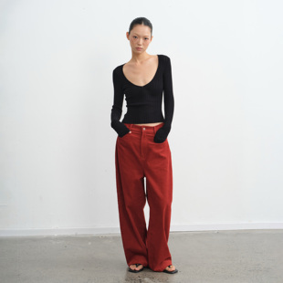 LINY LIBERTY 25AW 设计感深V领纯色修身针织上衣女短款长袖T恤