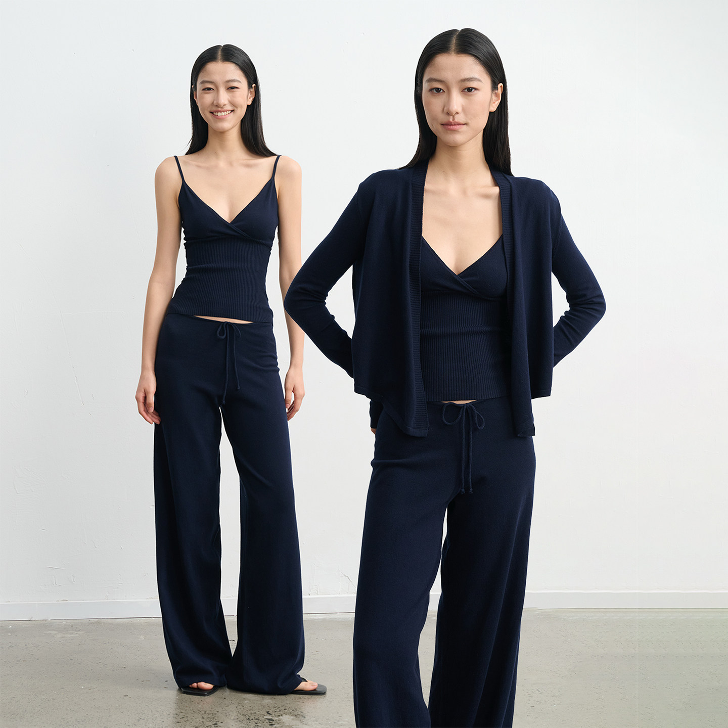 LINY LIBERTY 设计感修身短款针织吊带背心女开衫阔腿长裤套装