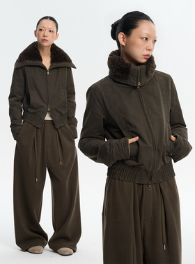 LINY LIBERTY 25AW 复古设计感水洗高领夹克外套女冬季加厚棉衣