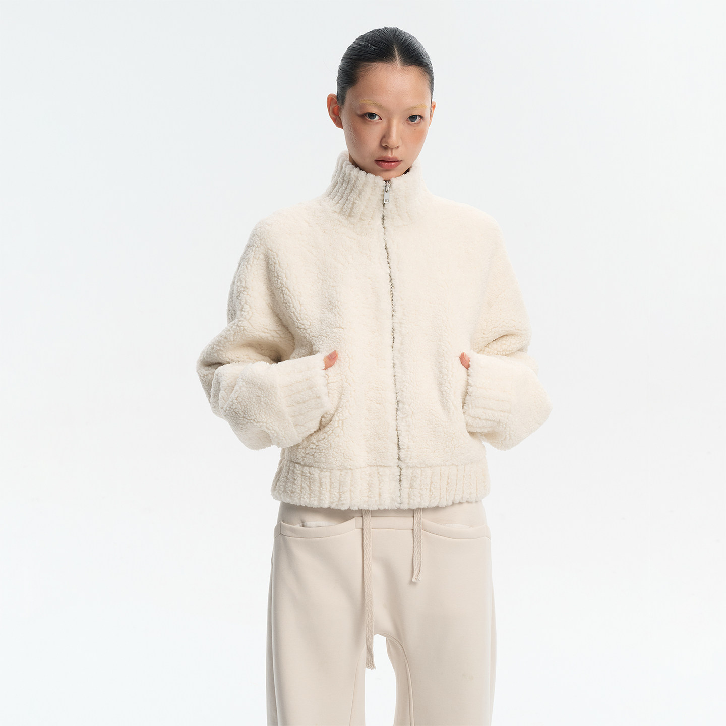 LINY LIBERTY 25AW 复古立领皮毛一体羊羔毛夹克女短款宽松外套,女装/女士精品,短外套,淘宝优惠券,粉丝福利购,淘宝优惠卷