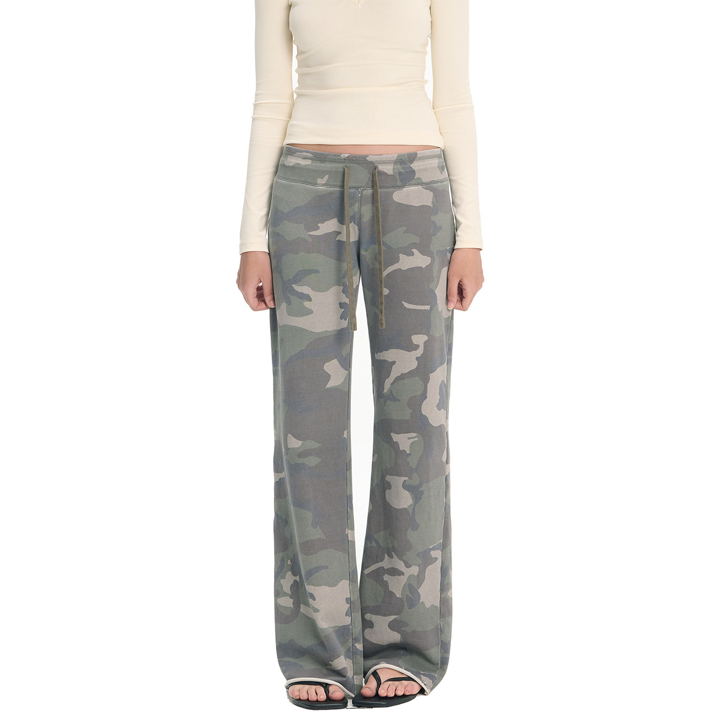 LINY LIBERTY 26AW 复古做旧迷彩直筒卫裤女抽绳低腰休闲微喇长裤