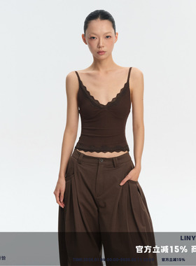 LINY LIBERTY 26SS 设计感深V蕾丝可调节吊带背心女修身短款上衣