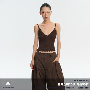 LINY LIBERTY 26SS 设计感深V蕾丝可调节吊带背心女修身短款上衣