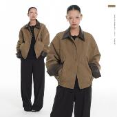 LINY 夹克宽松外套上衣 复古巴恩风拼皮领水洗工装 LIBERTY 25SS