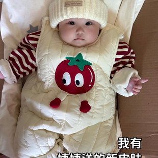 婴儿衣服秋冬装超萌连体衣女宝宝夹棉背带裤加绒卫衣保暖两件套装