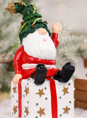 跨境新品 圣诞节装饰品 彩绘侏儒圣诞老人树脂摆件 家居派对装饰