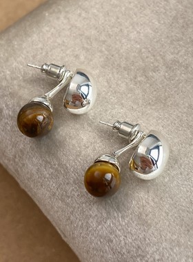 PANACHE 美拉德虎眼石金属豆豆耳环一款两戴高级感显瘦气质耳钉女