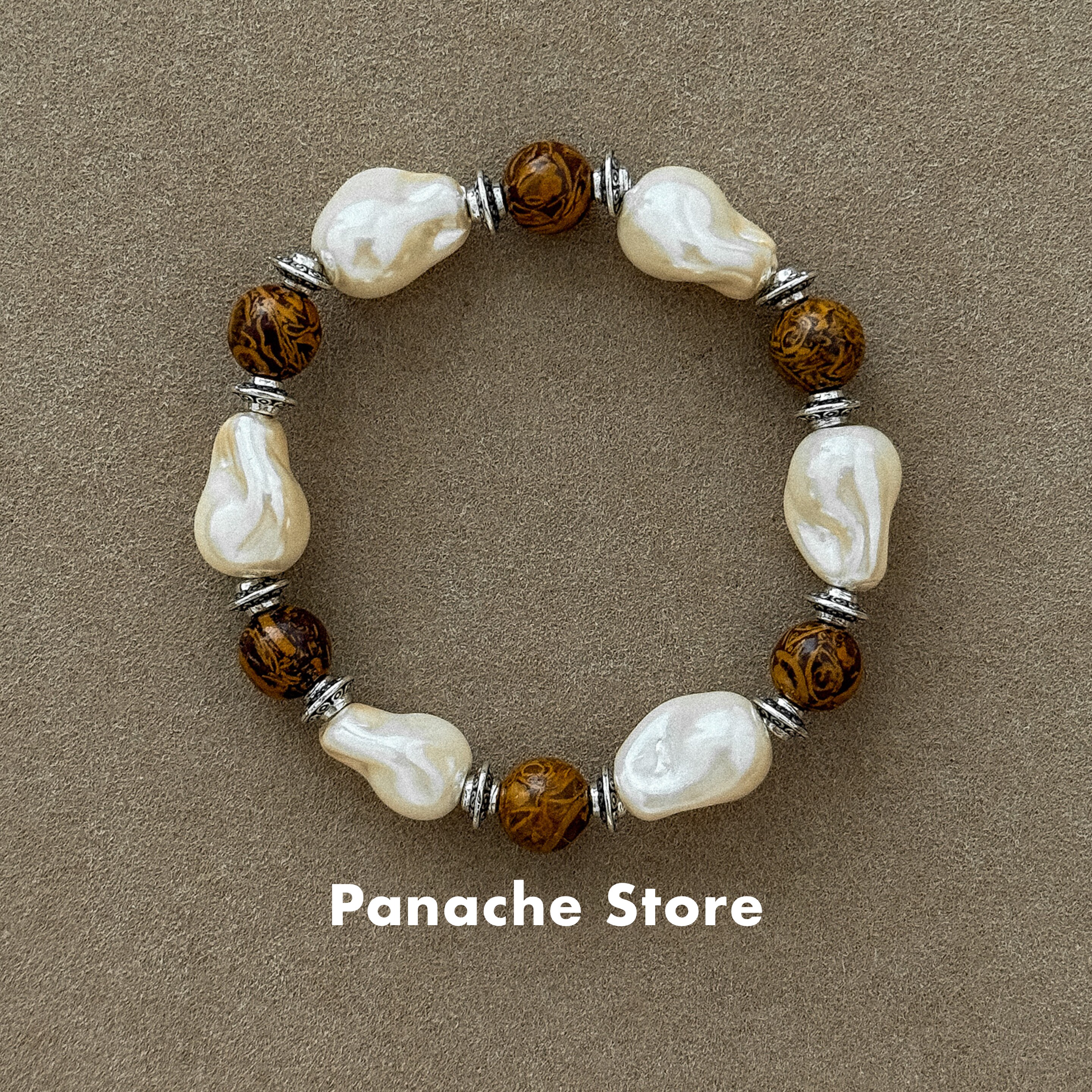 PANACHE 复古美拉德天然石巴洛克珍珠手串小众手作设计高级感手链