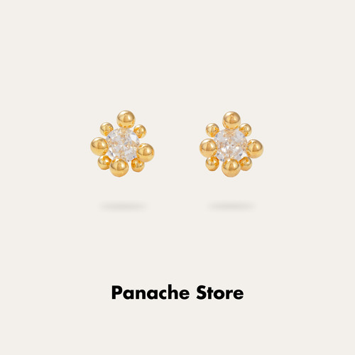 PANACHE 金色圆球锆石花朵耳钉 小众设计高级感气质简约精致耳环