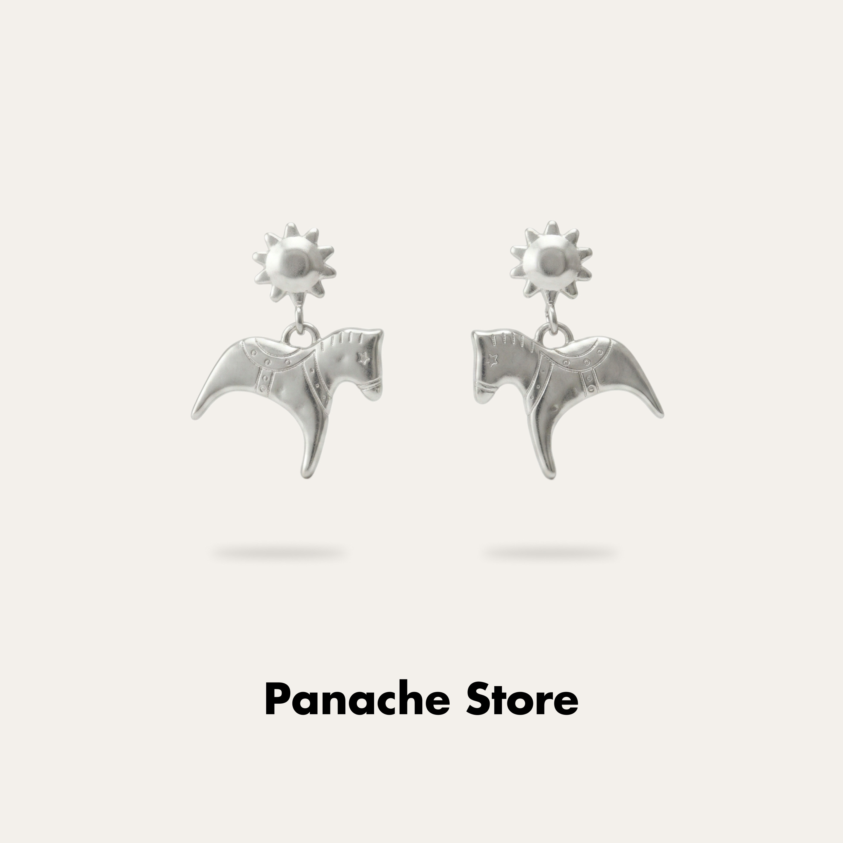 PANACHE 复古银色太阳小马吊坠耳钉 小众高级设计感通勤百搭耳环