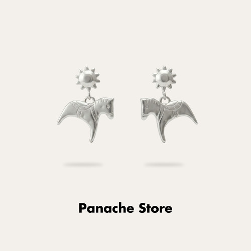 PANACHE 复古银色太阳小马吊坠耳钉 小众高级设计感通勤百搭耳环