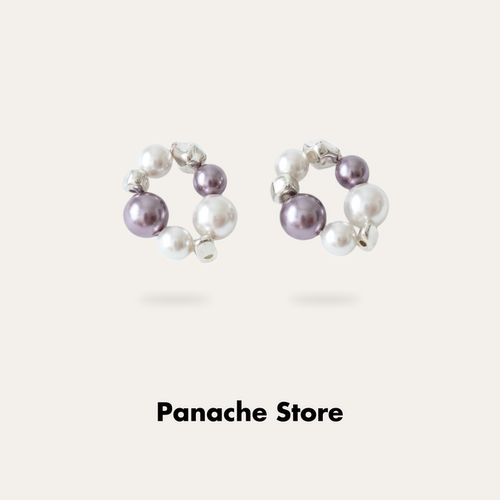 PANACHE 紫色珍珠串珠耳环 小众韩系ins轻奢气质高级编织珍珠耳钉