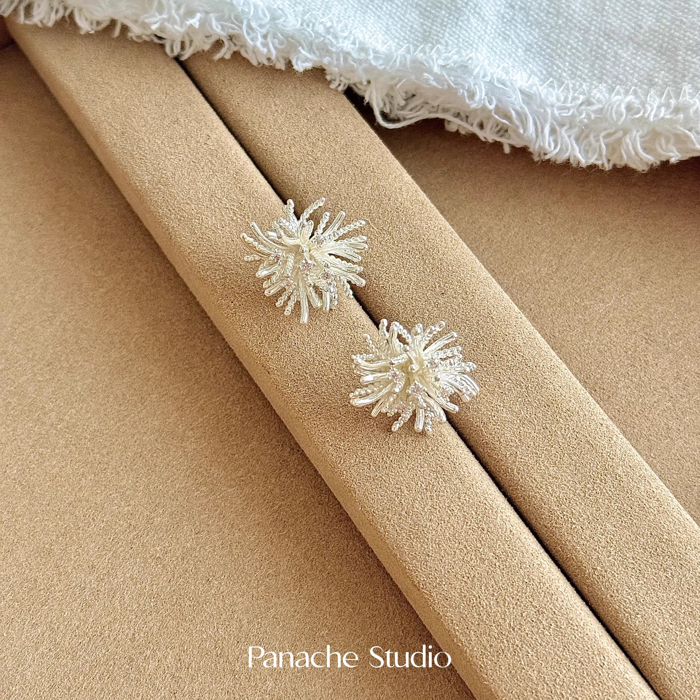 PANACHE 绽流光 银色烟花锆石耳环 小众简约气质高级感气质耳钉女