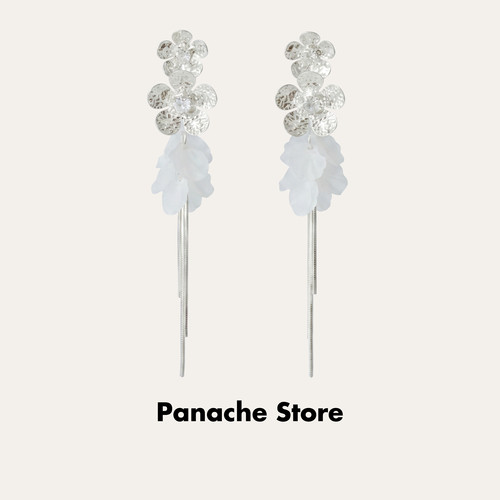 PANACHE 麟光絮 肌理感繁花仿贝母流苏耳环 韩系高级感花朵耳钉女