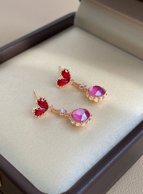 PANACHE 小众多巴胺粉红爱心吊坠耳环 超仙气质ins博主高级感耳饰