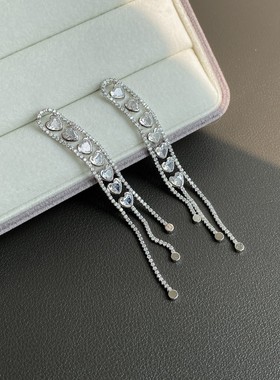 PANACHE 小众爱心微镶锆石长款流苏耳环 气质高级显脸瘦轻奢耳钉