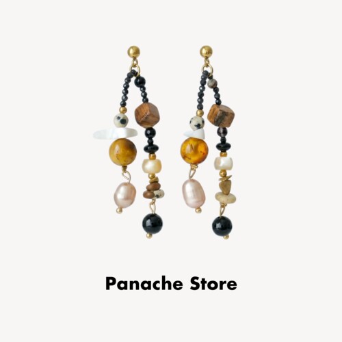 PANACHE 复古天然石淡水珍珠耳环 小众手作串珠新中式Vintage耳钉