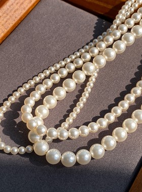 PANACHE 暖白强光正圆珍珠项链极光轻奢气质高级感小众颈链毛衣链